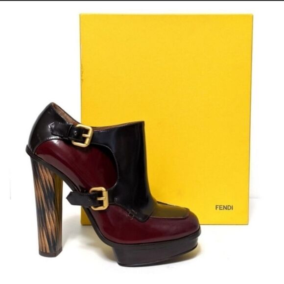 NIB FENDI Platform Monk Strap Leather Ankle Boots 37 - Picture 1 of 10